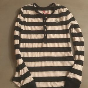 Girls Henley in Charcoal Gray/White 58%%cotton